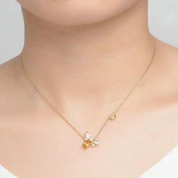NEW 18K Yellow Gold Diamond Citrine Bee Necklace - Picture 2 of 6